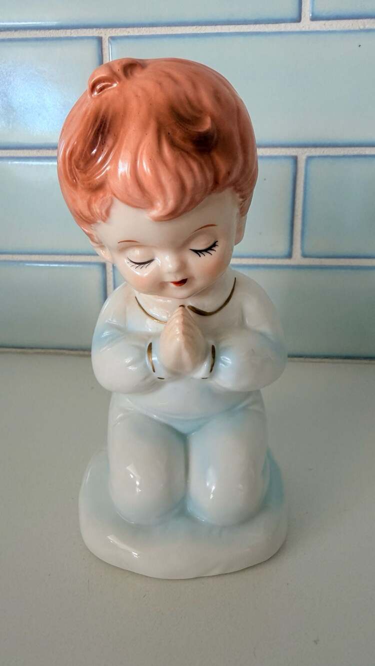 Vintage Lefton Praying Boy Ceramic Night Light Figurine #6625